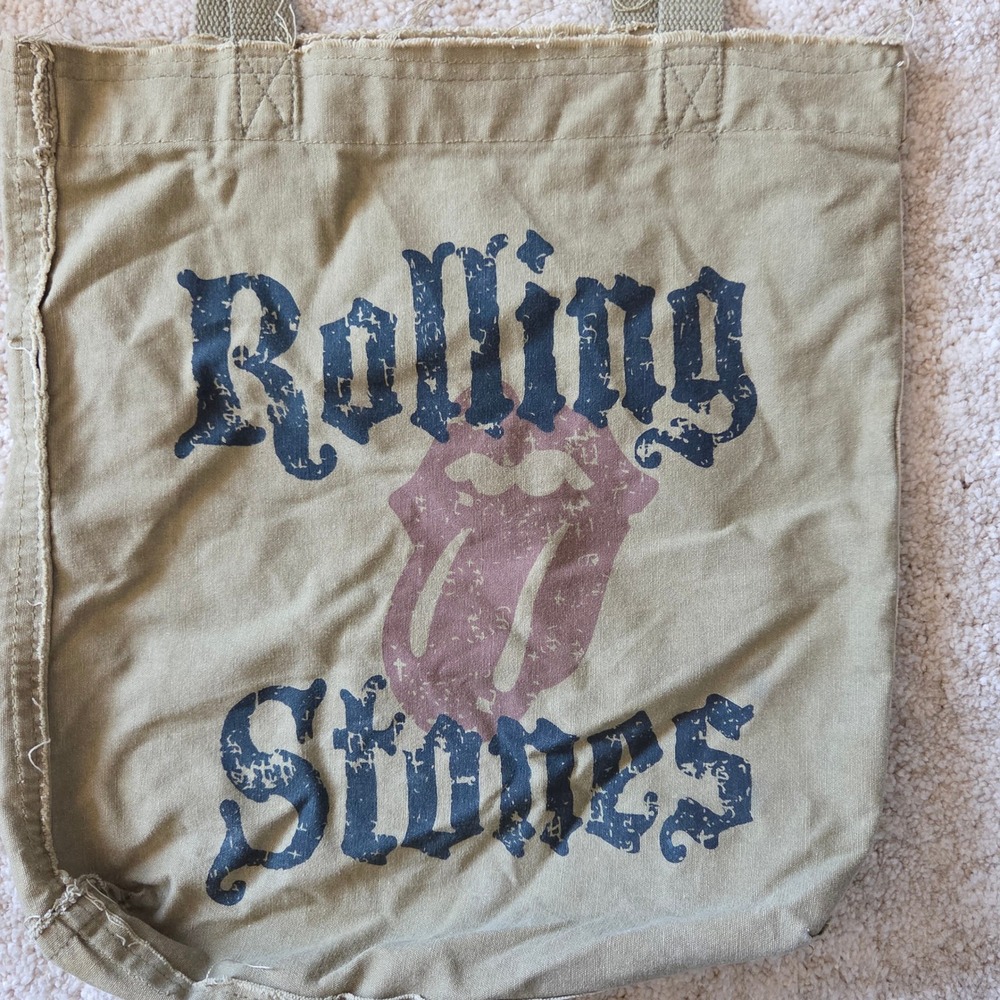 The Rolling Stones 2007 Canvas Tote Bag Olive Green Distressed Concert Merch - Picture 2 of 7